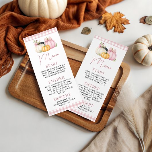 Carte de menu de dîner imprimable Citrouille Rose
