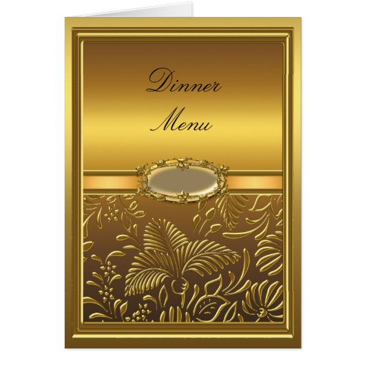 Carte de Menu de Dîner Or Damassé Floral (Devant)