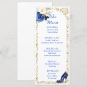 Carte de menu de dîner Papillon Bleu Royal Or (Devant / Derrière)