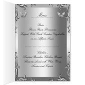 Carte de menu de dîner papillon gris argenté flora (Intérieur (Droit))