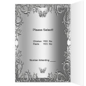 Carte de menu de dîner papillon gris argenté flora (Intérieur (Gauche))