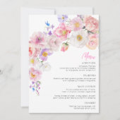 Carte de menu de douche de mariage floral rose Elo (Devant)