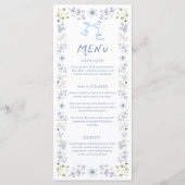 Carte de menu de douche de mariage florale bleue e (Devant)