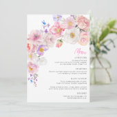 Carte de menu de fete de mariage floral rose Elois (Debout devant)