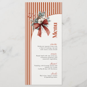 Carte de menu de fête de Noël à rayures rouges