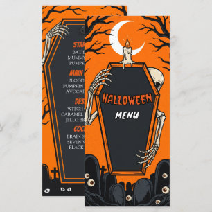 Carte de menu de fête d'Halloween Cercueil de sque