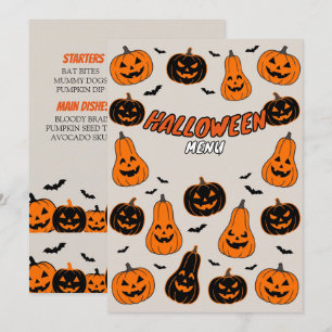 Carte de menu de fête Halloween à motif de citroui