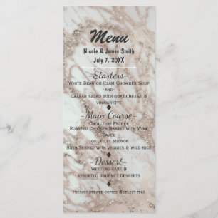 Carte de menu de fête Rose Pâle Or Argent Glamour
