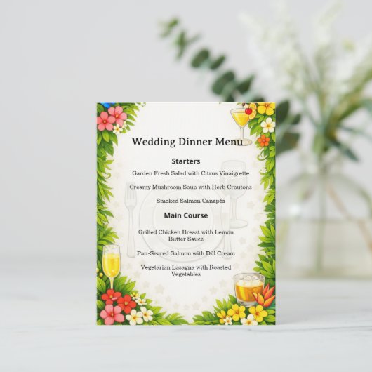 Carte de menu de jungle de style anime : dîner élé (Debout devant)