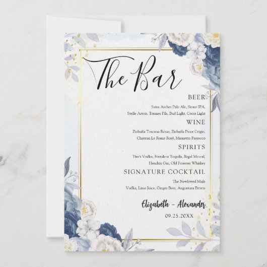 Carte de menu de la barre de Mariage Dusty Blue Go (Devant)