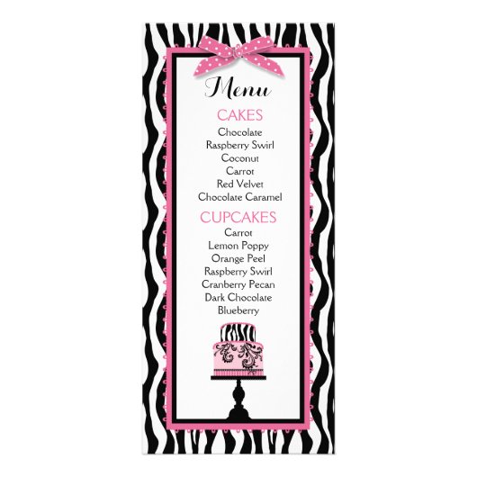 Carte de menu de la boulangerie Zebra Print and Ca (Devant)