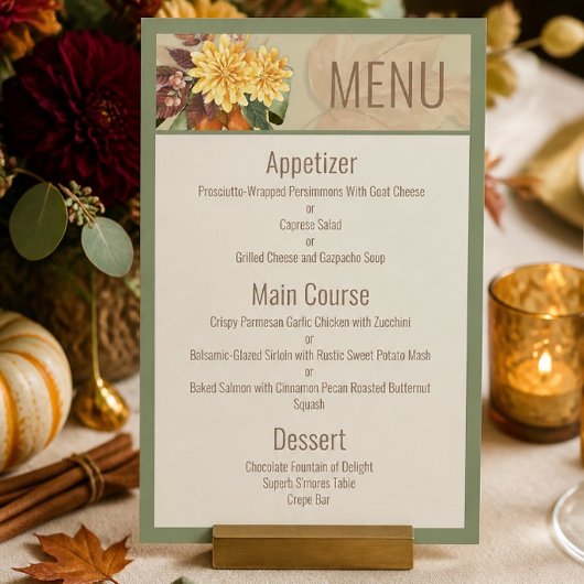 Carte de menu de la suite de mariage botanique d'a