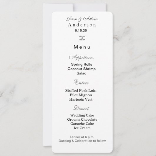 Carte de menu de mariage (Devant)