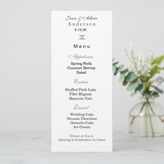 Carte de menu de mariage (Debout devant)