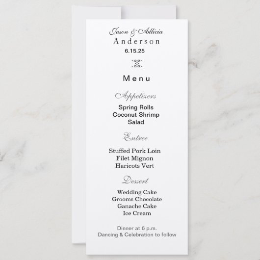 Carte de menu de mariage (Devant)