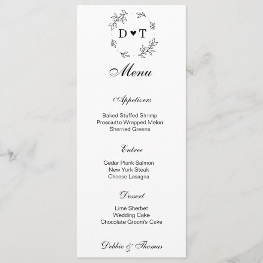 Carte de Menu de Mariage (Devant)