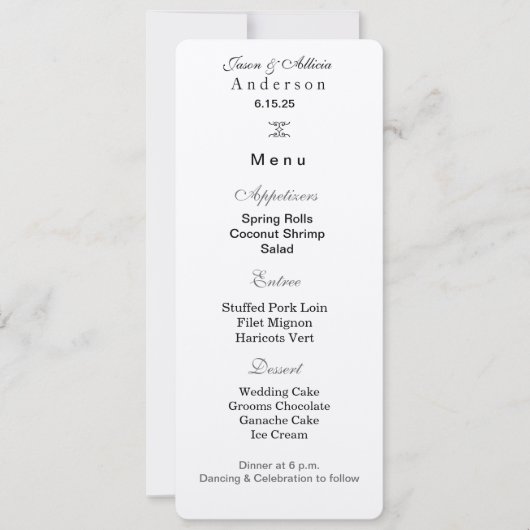 Carte de menu de mariage (Devant)