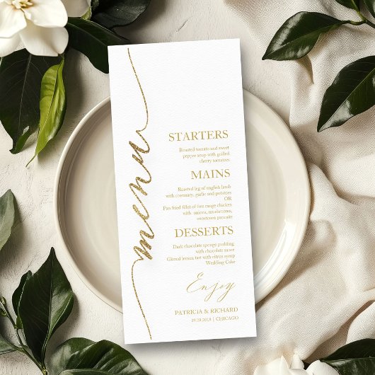 Carte de menu de mariage 4x9 écriture élégante pou