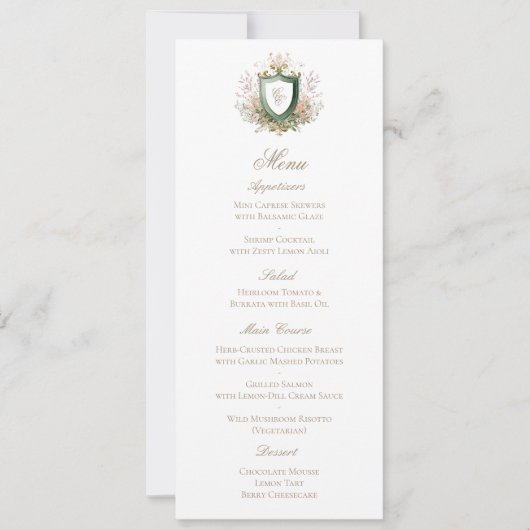 Carte de menu de mariage à armoiries de monogramme (Devant)