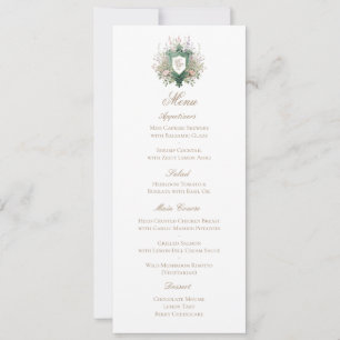 Carte de menu de mariage à armoiries de monogramme