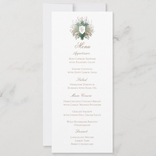 Carte de menu de mariage à armoiries de monogramme (Devant)