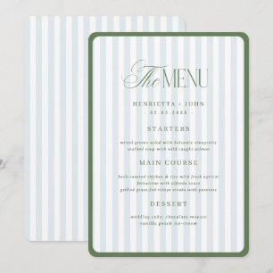 Carte de menu de mariage à bordure rayée verte et 