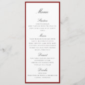 Carte de menu de mariage à bordure rouge foncé (Devant)