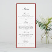 Carte de menu de mariage à bordure rouge foncé (Debout devant)