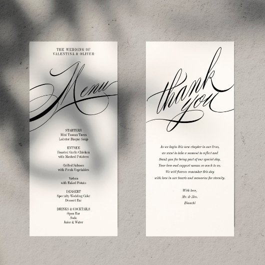 Carte de menu de mariage à calligraphie élégante