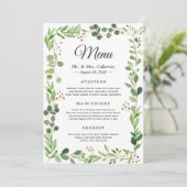 Carte de menu de mariage à la verdure d'eucalyptus (Debout devant)