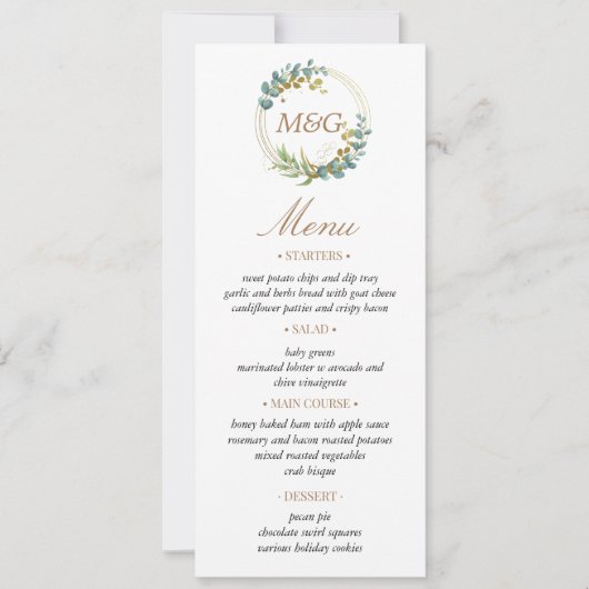 carte de menu de mariage à la verdure d'eucalyptus (Devant)