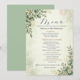 Carte de menu de mariage à la verdure d'eucalyptus