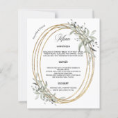 Carte de menu de mariage à la verdure dorée (Devant)