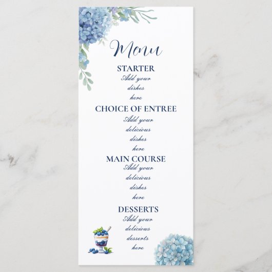 Carte de menu de mariage à l'aquarelle avec hydran (Devant)