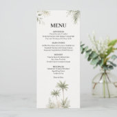 Carte de menu de mariage à l'aquarelle avec palmie (Debout devant)