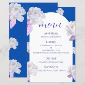 Carte de Menu de Mariage à l'Arche Florale Bleue (Devant / Derrière)