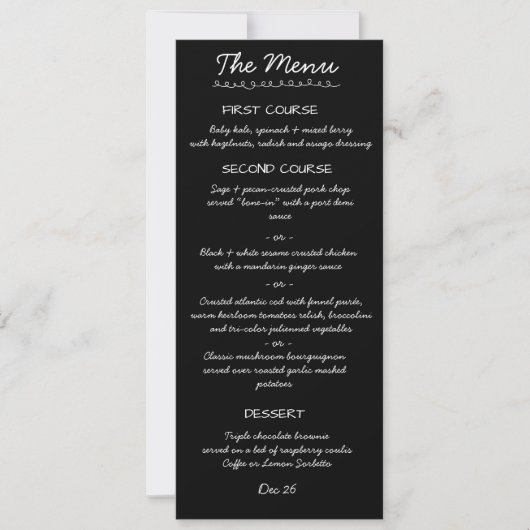 Carte de menu de mariage à l'écriture manuscrite é (Devant)