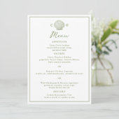 Carte de menu de mariage à monogramme coquillage v (Debout devant)