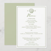 Carte de menu de mariage à monogramme coquillage v (Devant / Derrière)