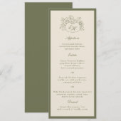 Carte de menu de mariage à monogramme crème olive (Devant / Derrière)
