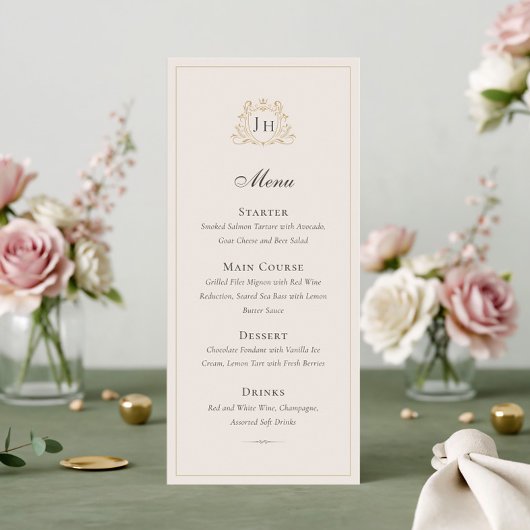 Carte de menu de mariage à monogramme de château f