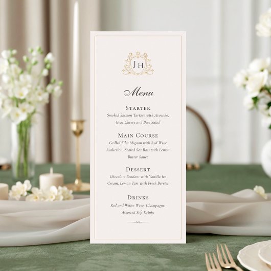 Carte de menu de mariage à monogramme de château f