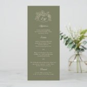 Carte de menu de mariage à monogramme Olive Sage (Debout devant)