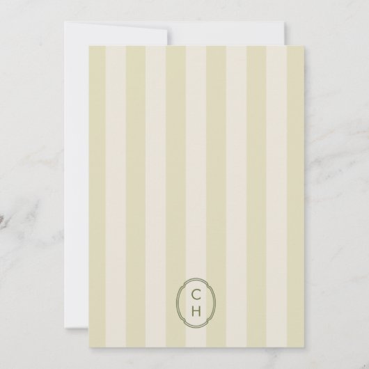 Carte de menu de mariage à monogramme rayé vert ol (Dos)