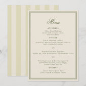 Carte de menu de mariage à monogramme rayé vert ol (Devant / Derrière)