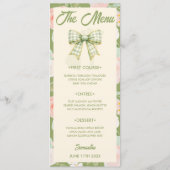 Carte de menu de mariage à ruban gingham vert Wild (Dos)