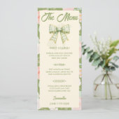 Carte de menu de mariage à ruban gingham vert Wild (Debout devant)