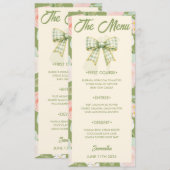 Carte de menu de mariage à ruban gingham vert Wild (Devant / Derrière)