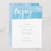 Carte de menu de mariage, aquarelle bleue (Devant / Derrière)