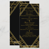 Carte de menu de mariage Art Déco or et noir (Devant / Derrière)